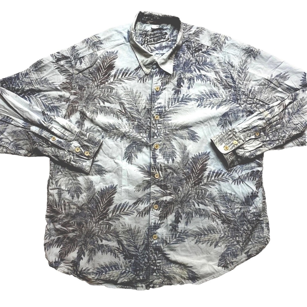 Tommy Bahama Shirt Mens 2XL Blue Long Sleeve Cotton Blend Button Up